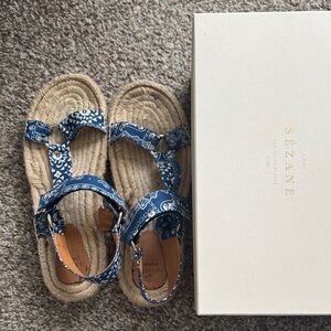 Sezane Navy Bandana Style Strappy Sandals